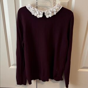ELLE Plum Sweater with White Beaded Floral Collar